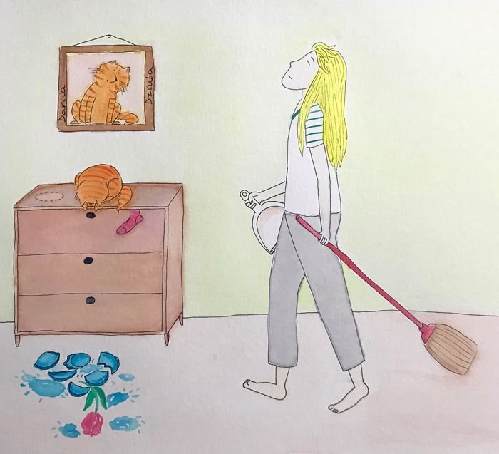 Акварельные рисунки о повседневной жизни с кошкой