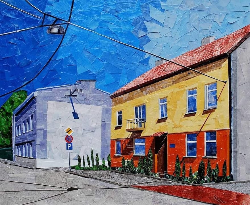 Городские пейзажи с эффектом масляной живописи из бумаги и клея