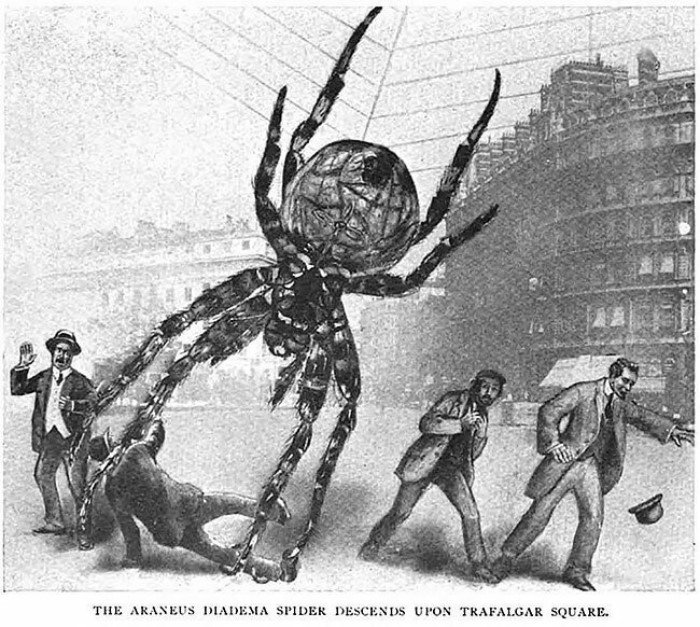 В 1909 году журнал Strand представил, что гигантские насекомые напали на город