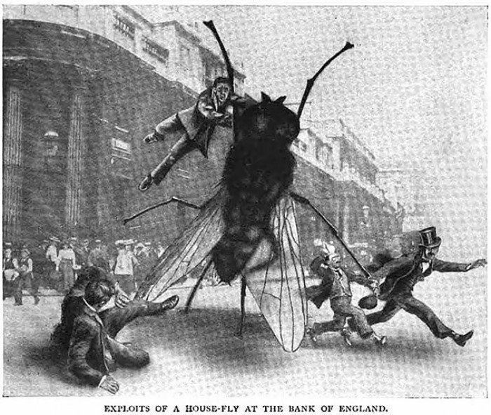В 1909 году журнал Strand представил, что гигантские насекомые напали на город
