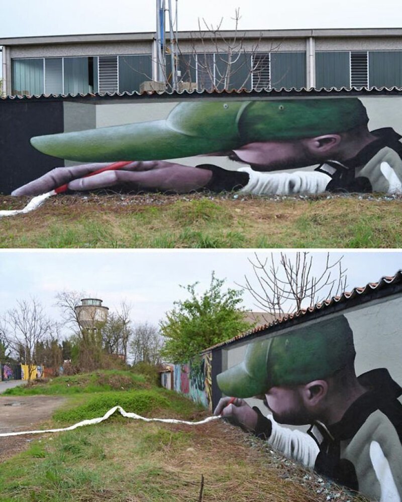 Итальянский стрит-арт художник вписывает 3D-картины в уличную среду