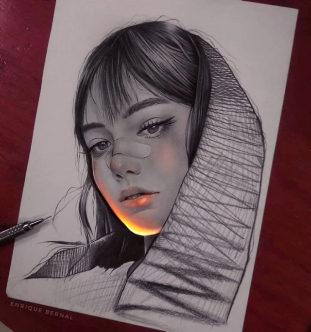 Мексиканский художник добавляет на свои рисунки свет