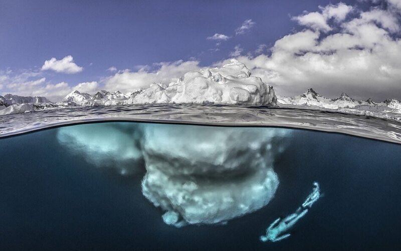 Дайверы сделали захватывающие снимки под айсбергами