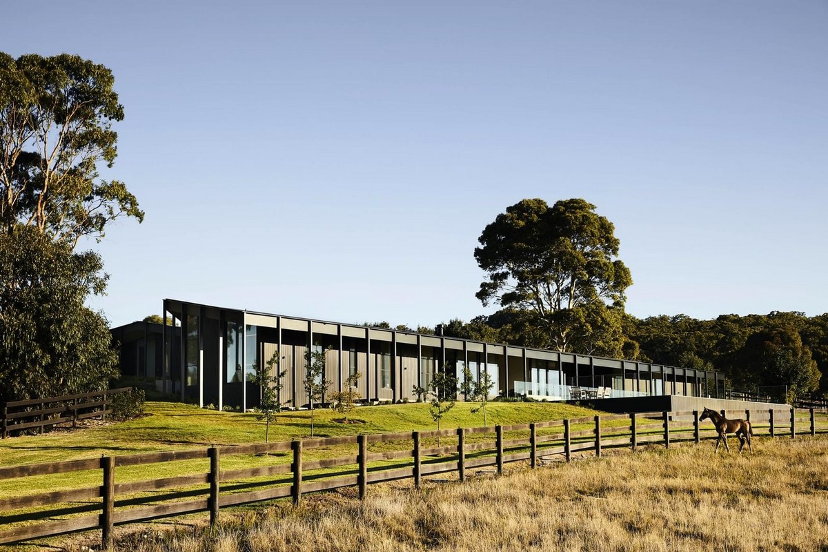 Современный сельский дом в Австралии выглядят, Австралии, расстоянии, деревянных, объёма, сплошными, самом, образуют, Побразную, конструкцию, способствуя, вентиляции, максимальной, пространств, соединению, окружающим, сельским, резиденцию, солнца, западного
