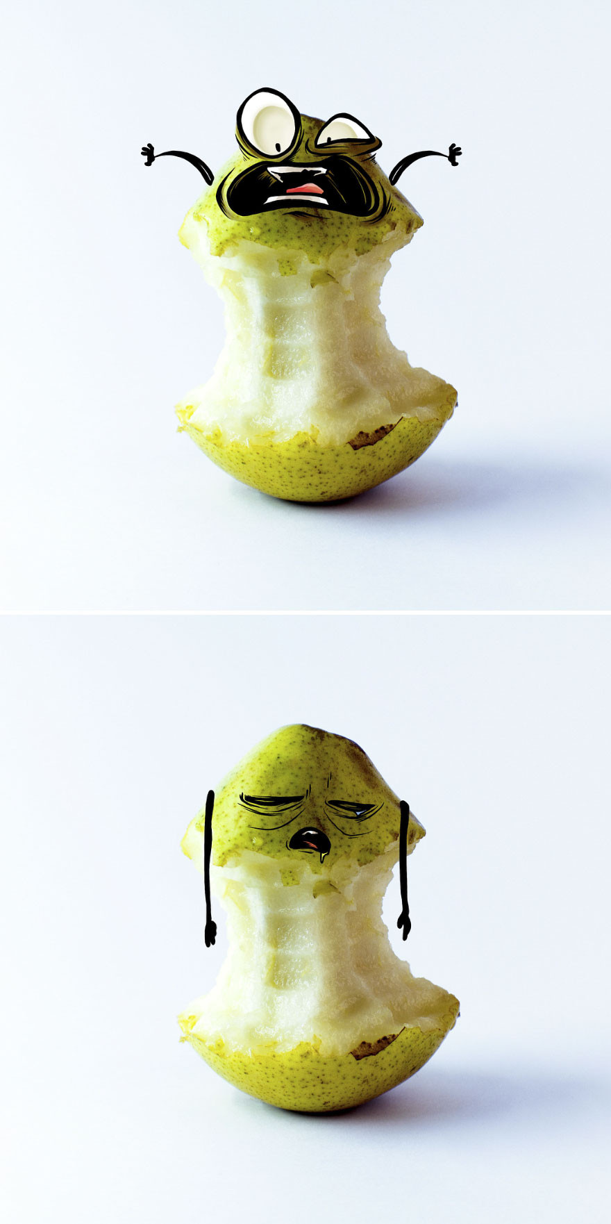 Жуткие эмоции фруктов с пририсованными лицами
