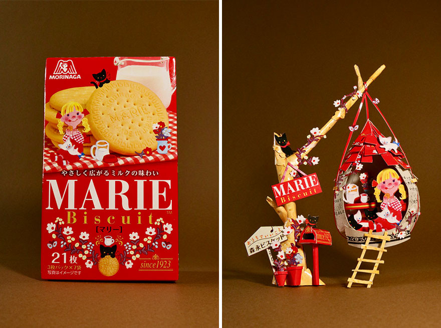 Японский художник продолжает создавать шедевры из упаковки продуктов