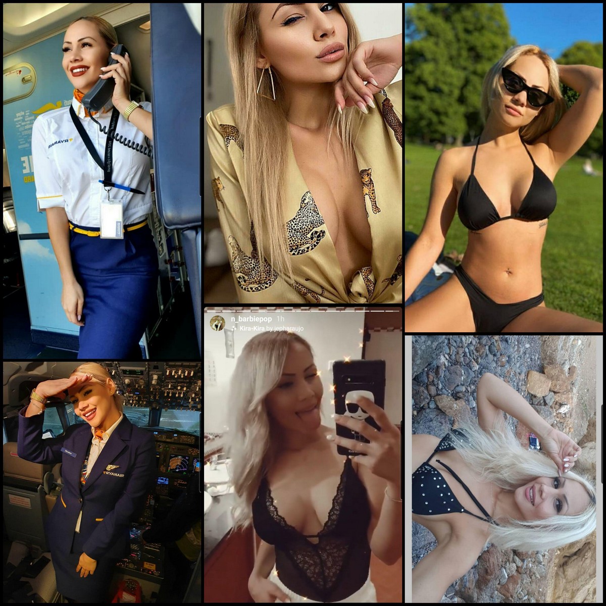 Красивые девушки-стюардессы в униформе и без неё