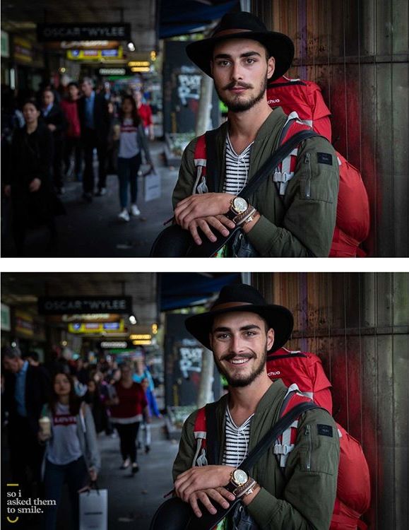 Австралийский фотограф показывает, насколько сильно улыбка преображает людей