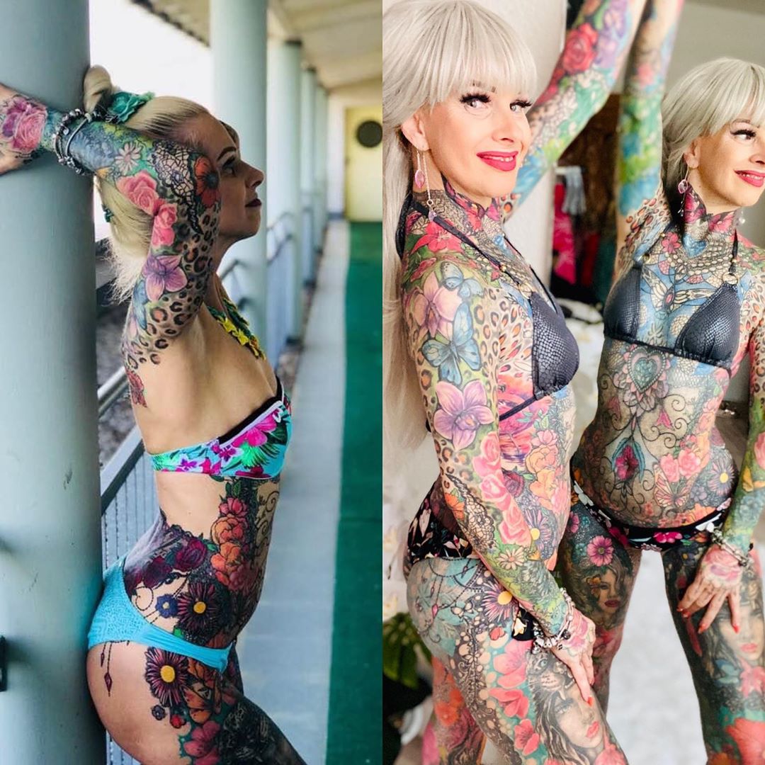 55-летняя бабушка покрыла всё тело яркими татуировками