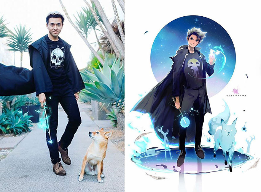 Цифровой художник превращает себя и свою собаку в мультперсонажей