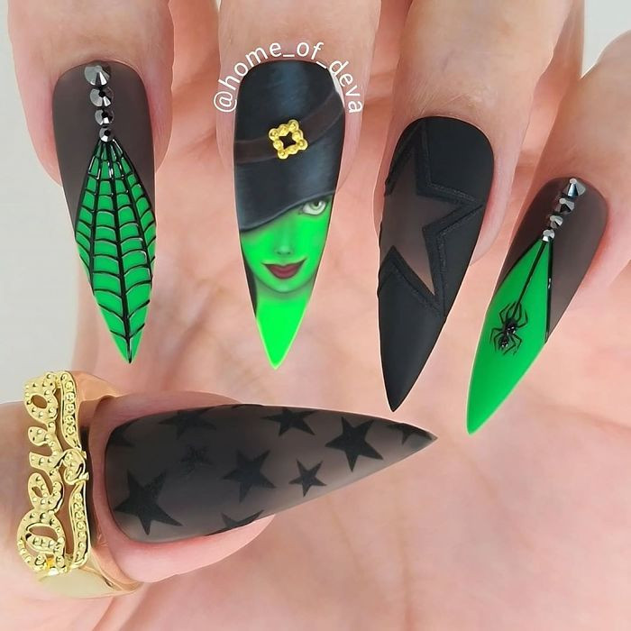 Яркий хэллоуинский дизайн ногтей