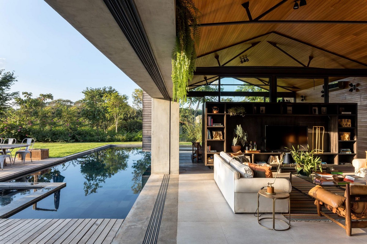 Семейный дом для отдыха на конном ранчо в Бразилии отдыха, между, дерева, полностью, Jordão, гостиную, связь, также, создавая, спроектировано, дизайн, форме, объема, гостиной, пространство, тропический, дизайна, столовой, Кроме, который