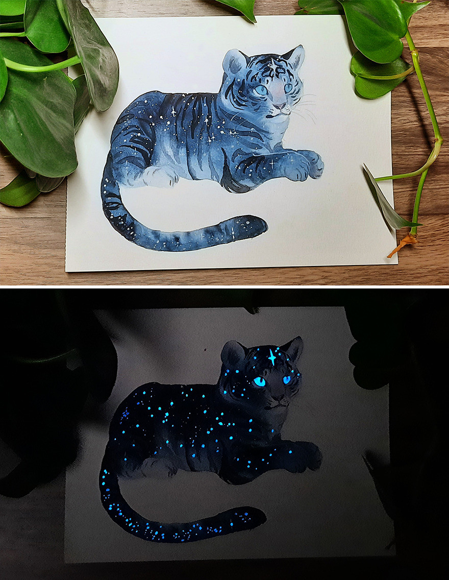 Светящиеся животные в акварельных рисунках Threeleaves