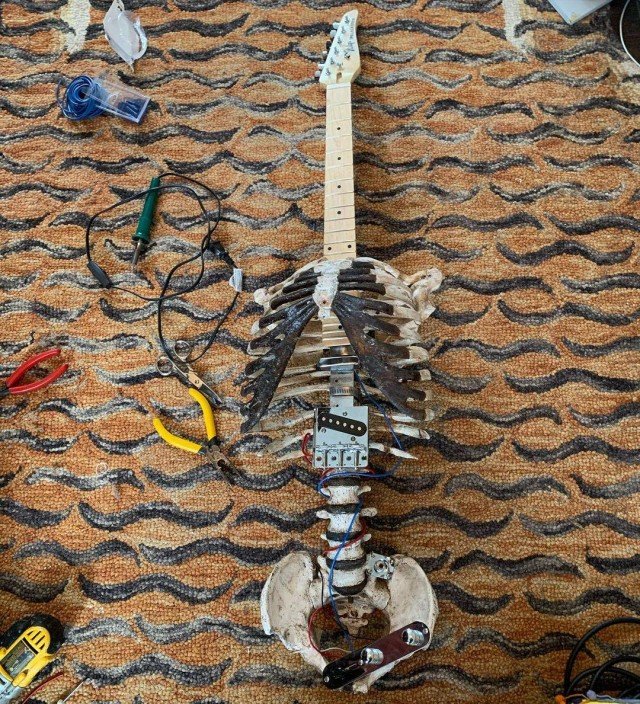 Музыкант Prince Midnight из США сделал гитару из скелета своего дяди Филиппа