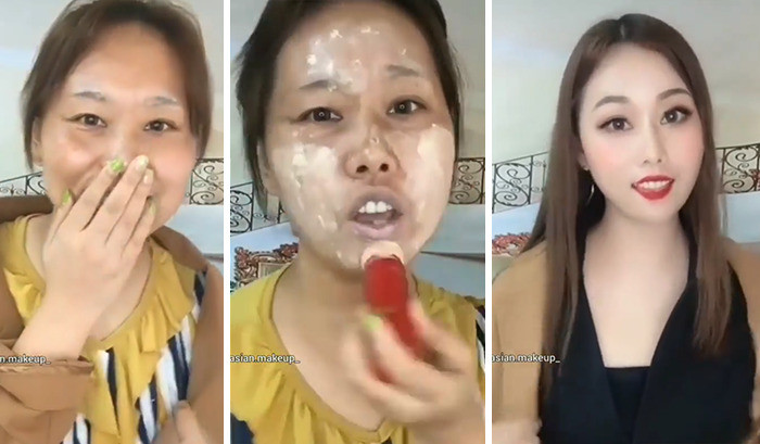 Обманчивый азиатский макияж на снимках: до и после