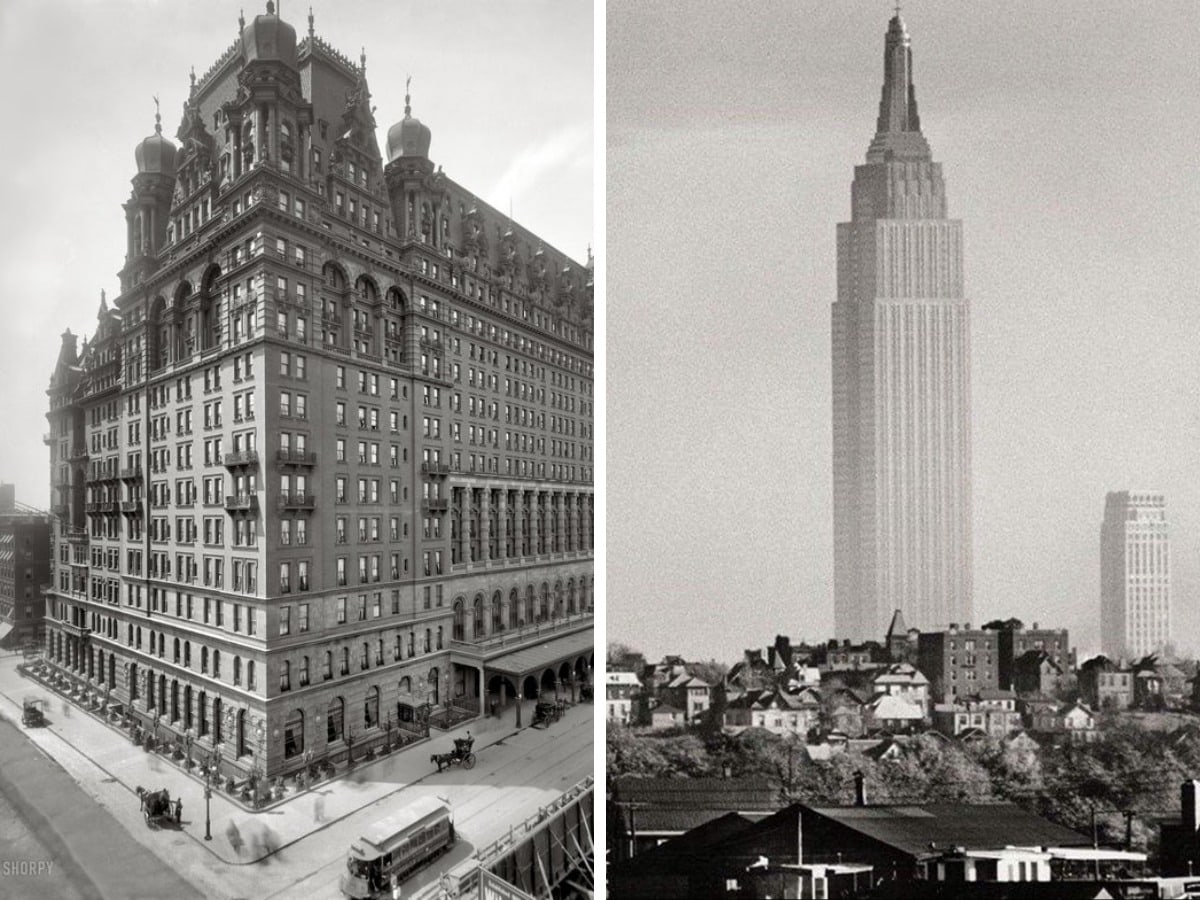 Исторические здания до и после того, как их внешний вид был изменен человеком