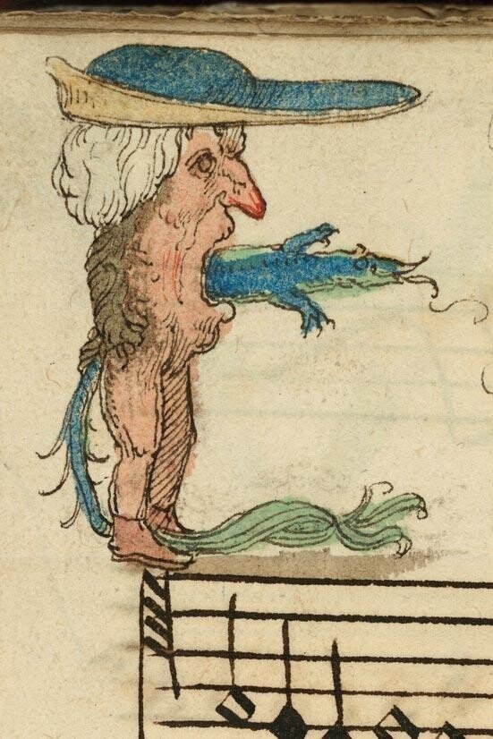 Забавные иллюстрированные буквы из песенника XVI века