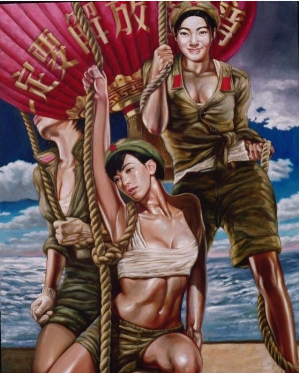 Китайские армейские девушки на картинах маслом от Ху Минь