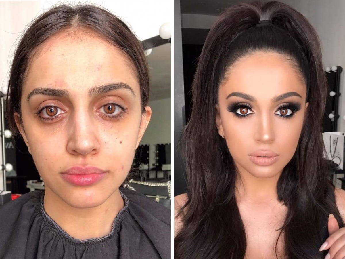 Сравнительные снимки девушек до и после макияжа