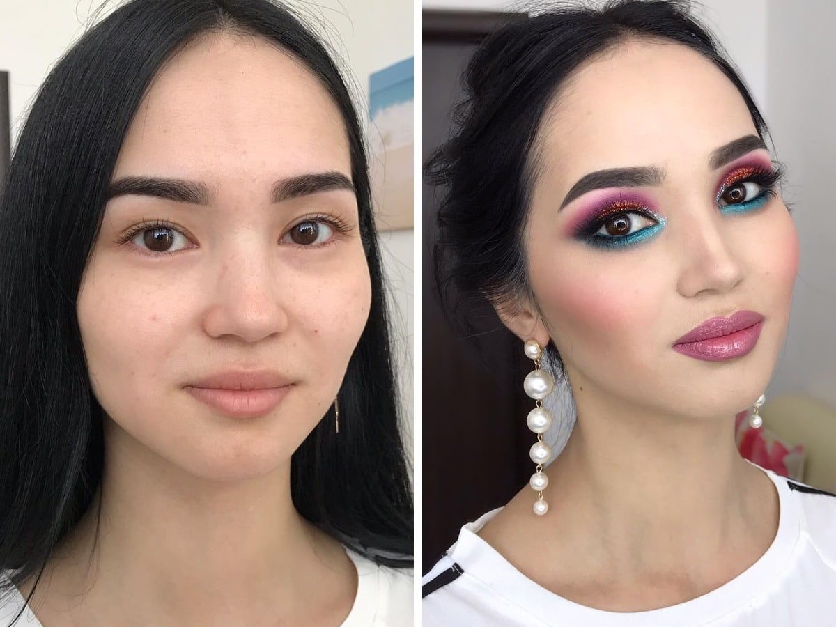 Сравнительные снимки девушек до и после макияжа