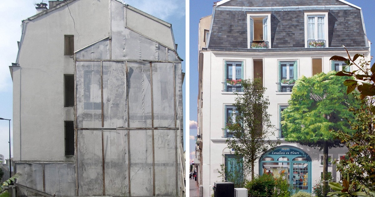 Реалистичные 3D-граффити на стенах домов от художника из Франции