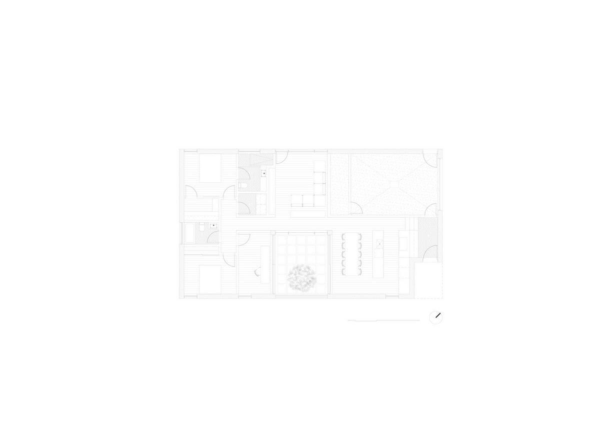 Минималистичная семейная резиденция в стиле бунгало в провинции Квебек Residence, участка, света, Проект, внутренний, стиле, бунгало, части, стороны, является, между, триптиха, создает, связь, гостиную, столовую, объединяет, простотой, других, пространство