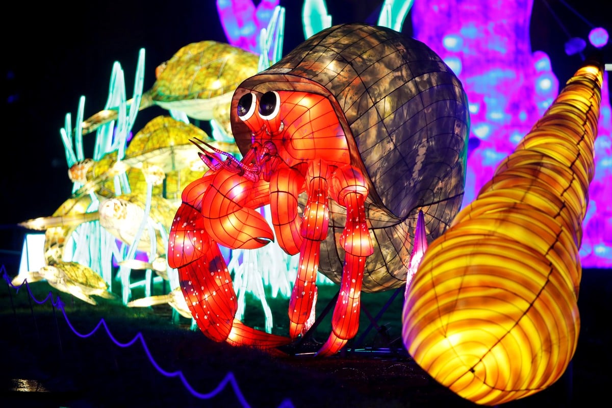 Светящиеся скульптуры на фестивале огней в Ботаническом саду в Париже