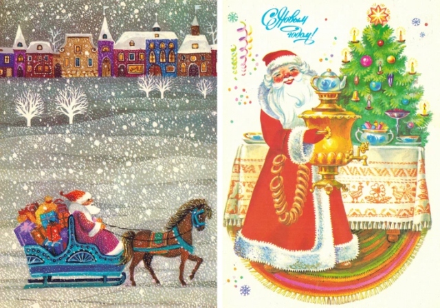 Советские новогодние открытки разных лет