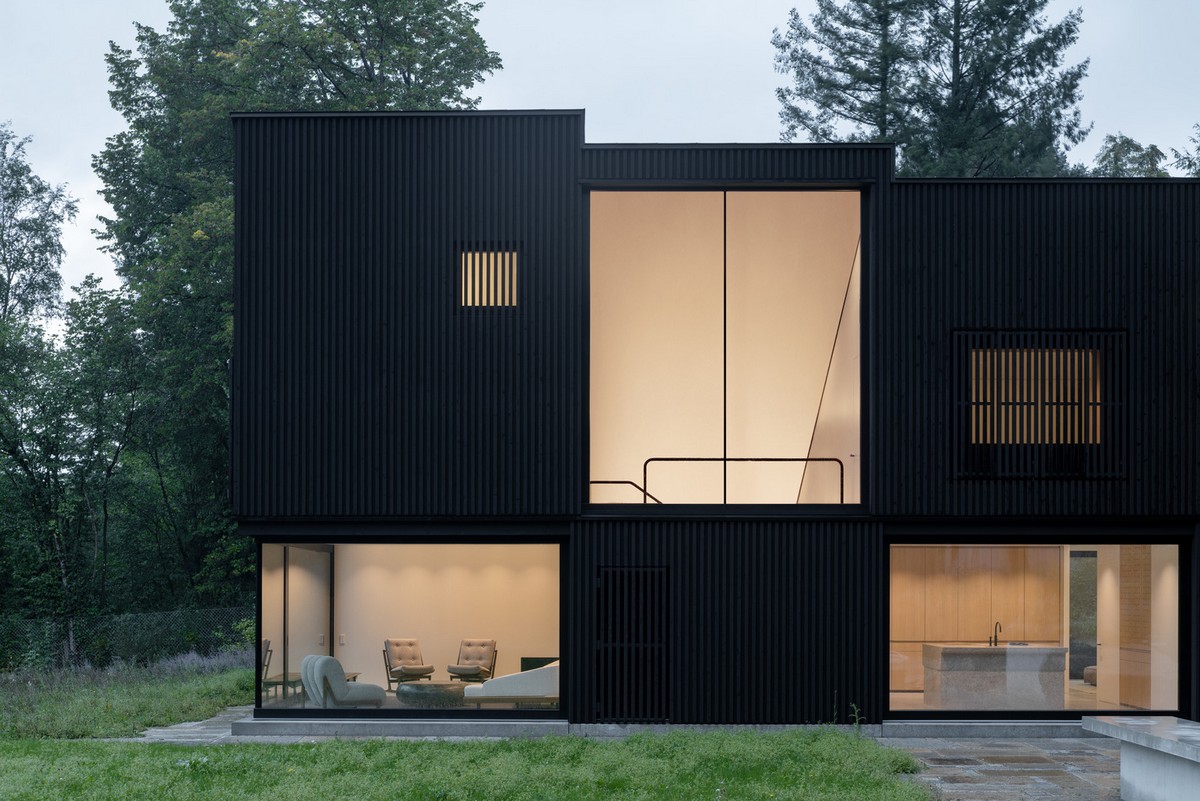 Чёрный деревянный дом у озера в Германии