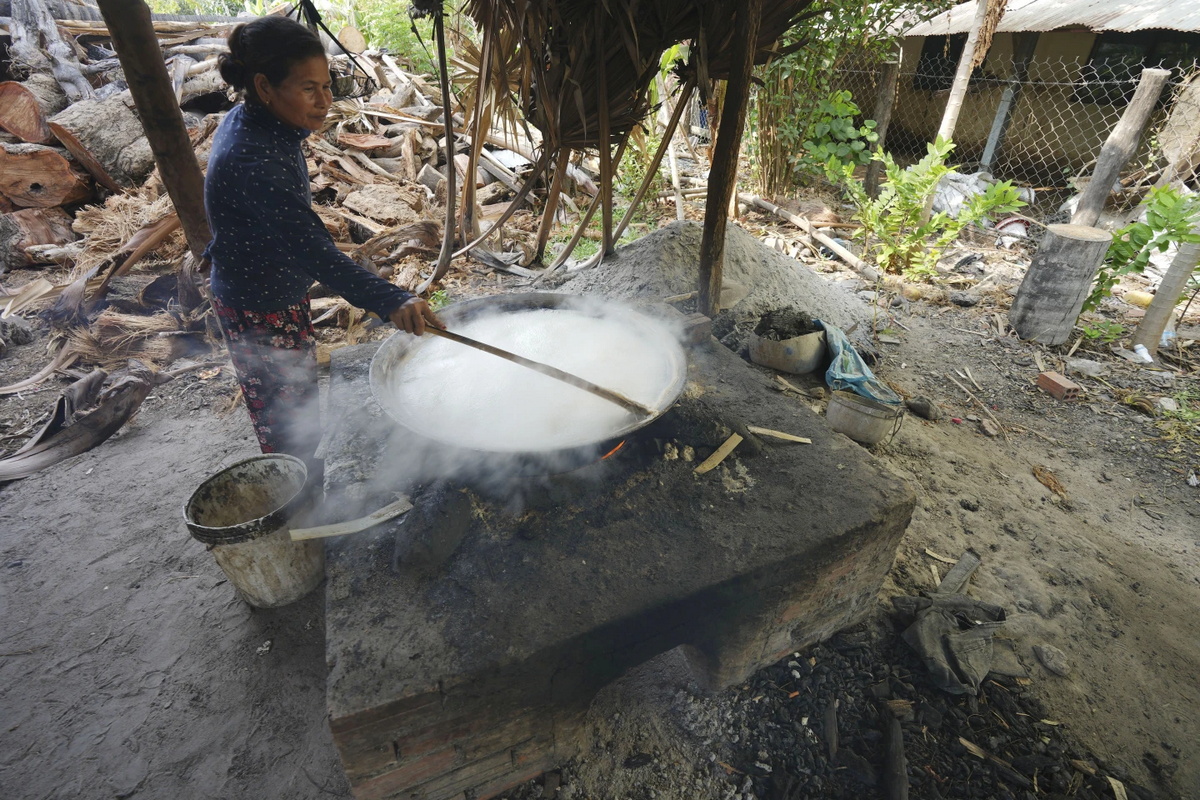 Сбор сока для производства пальмового сахара: тяжелая работа для камбоджийцев
