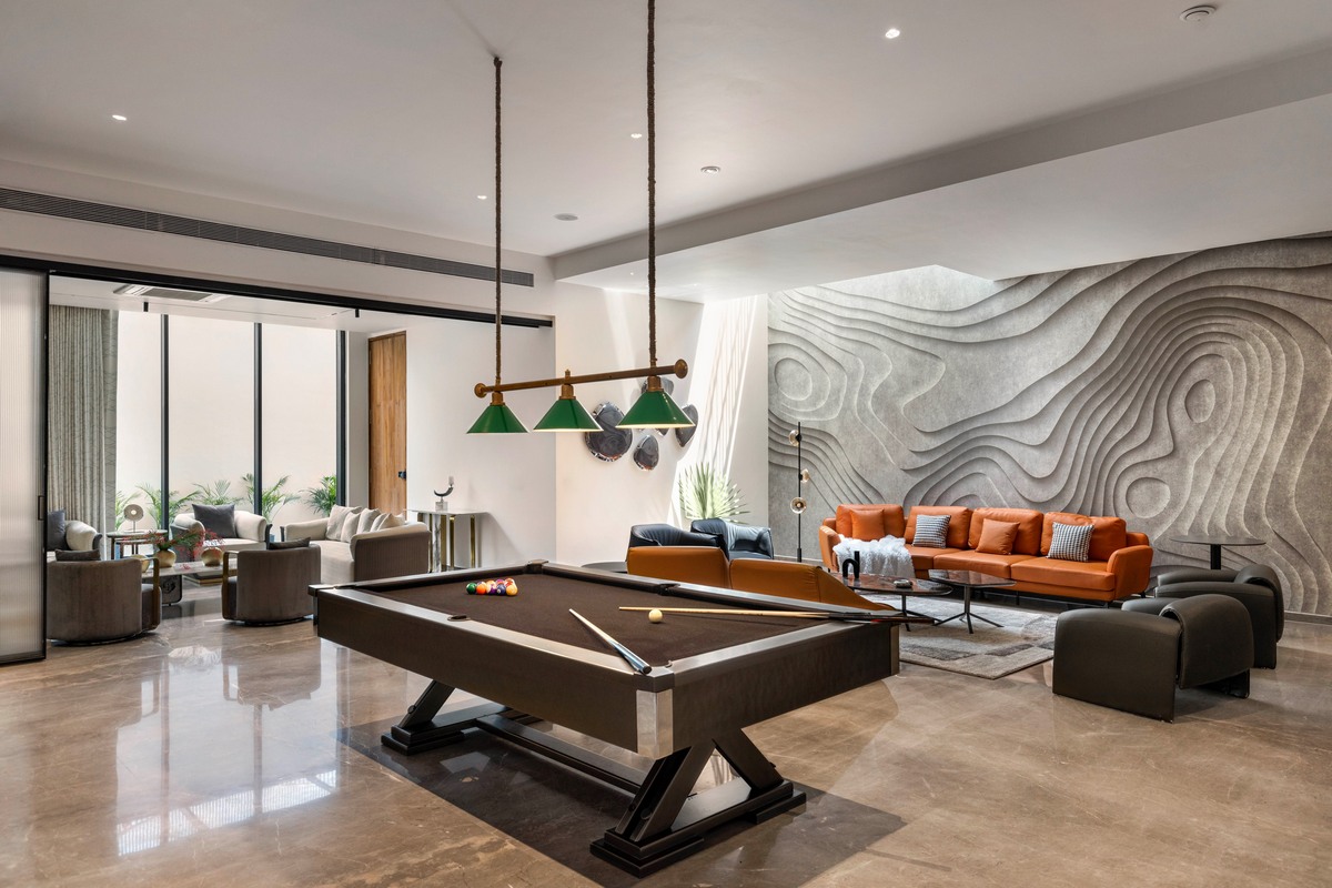 Дом с широкой бетонной лентой в Индии которые, создавая, спальни, впечатление, уровне, путешествия, бесконечного, элементы, отдыха, лентой, бетонной, широкой, бетона, также, этаже, изогнутых, клиента, служит, Ardete, студия