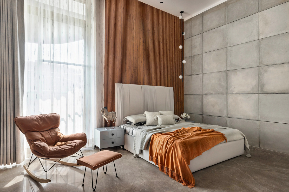 Дом с широкой бетонной лентой в Индии которые, создавая, спальни, впечатление, уровне, путешествия, бесконечного, элементы, отдыха, лентой, бетонной, широкой, бетона, также, этаже, изогнутых, клиента, служит, Ardete, студия