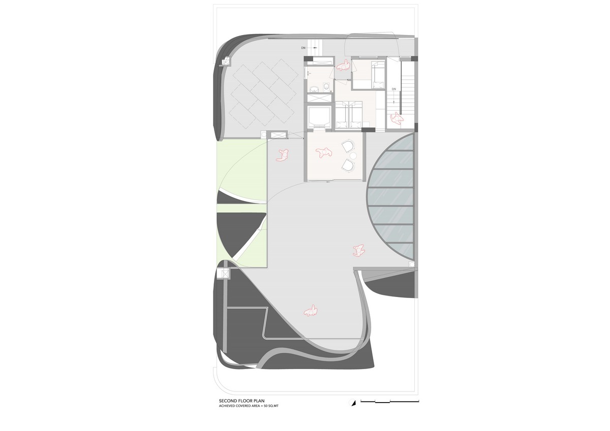 Дом с широкой бетонной лентой в Индии которые, создавая, спальни, впечатление, уровне, путешествия, бесконечного, элементы, отдыха, лентой, бетонной, широкой, бетона, также, этаже, изогнутых, клиента, служит, Ardete, студия