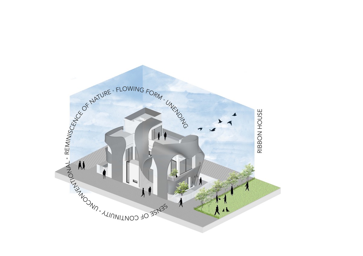 Дом с широкой бетонной лентой в Индии которые, создавая, спальни, впечатление, уровне, путешествия, бесконечного, элементы, отдыха, лентой, бетонной, широкой, бетона, также, этаже, изогнутых, клиента, служит, Ardete, студия