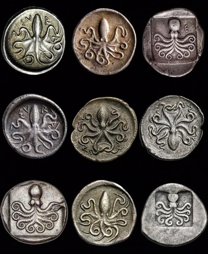 Древнегреческие монеты с осьминогом